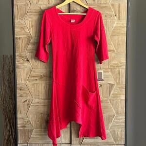 NWT Maria de Guadalajara Dress Small Red 3/4 Sleeve Layered